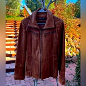 Anne Klein genuine brown leather jacket